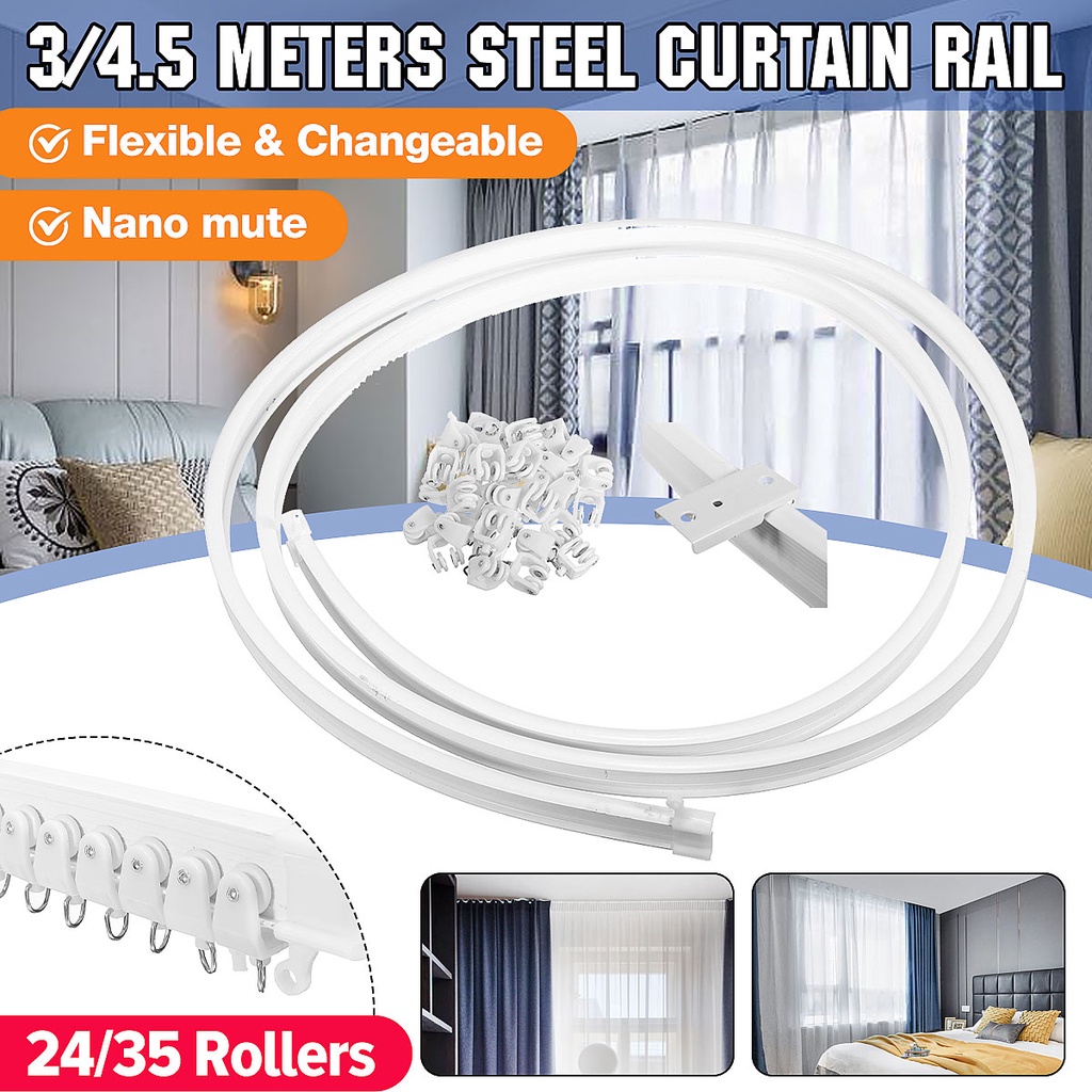4.5m Plastic+Steel Mini Curtain Track Rail Top Side Clamping Flexible ...
