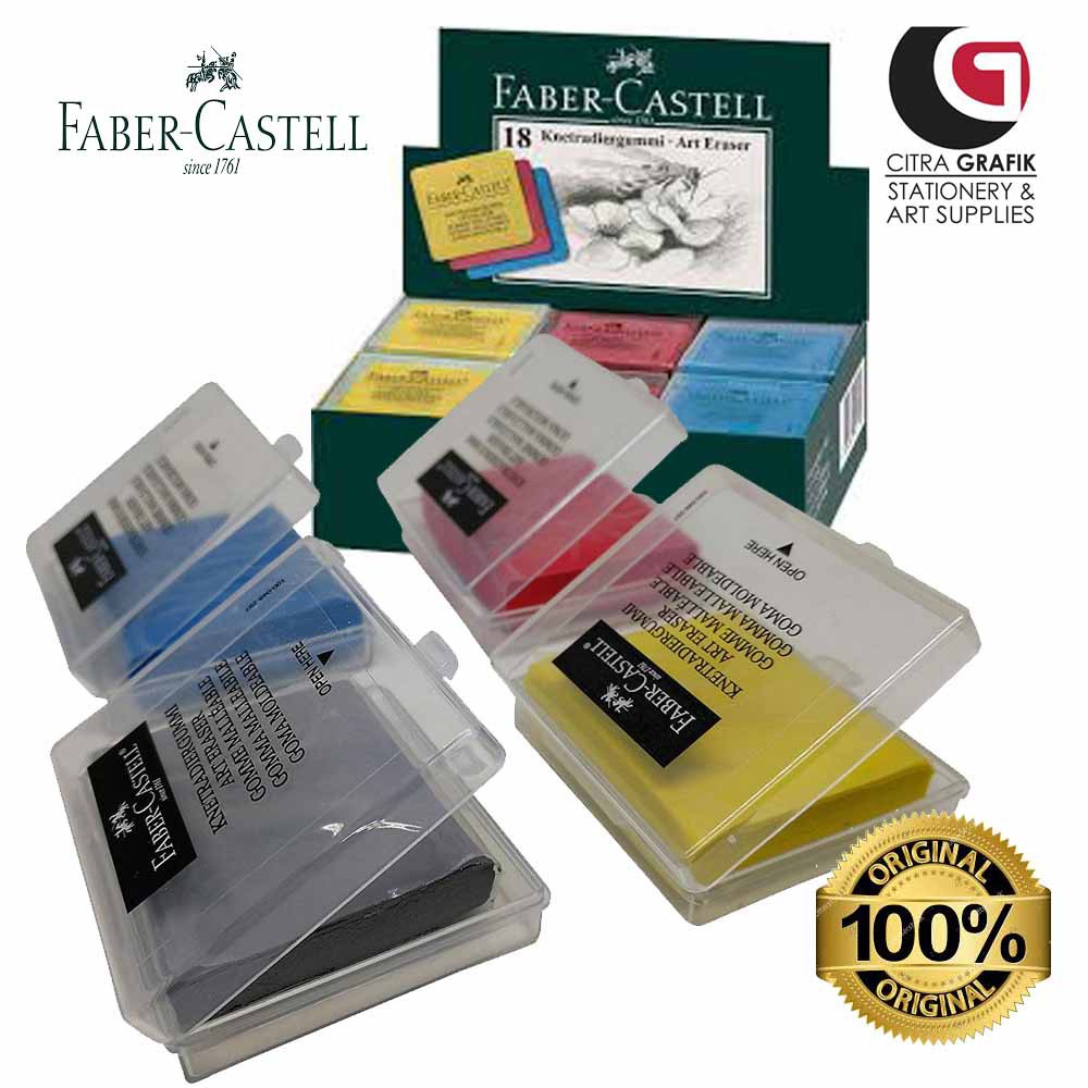 Kneadable Art Eraser, Charcoal Eraser, yellow, red, blue and Gray (Faber  Castell)