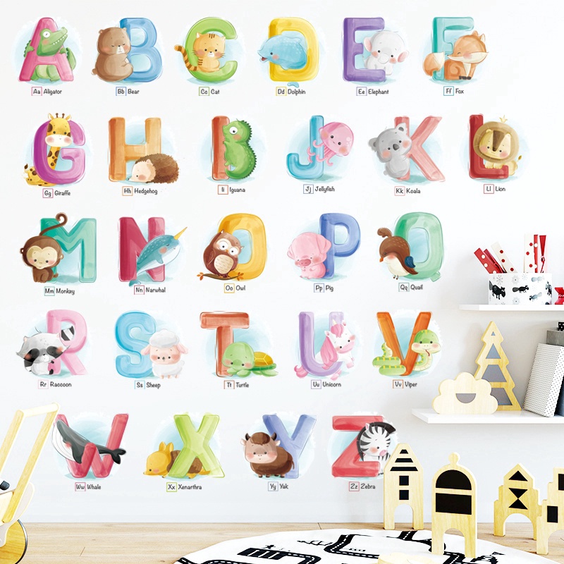 【Ready Stock】【Zooyoo】 English alphabet cartoon animals Wall stickers