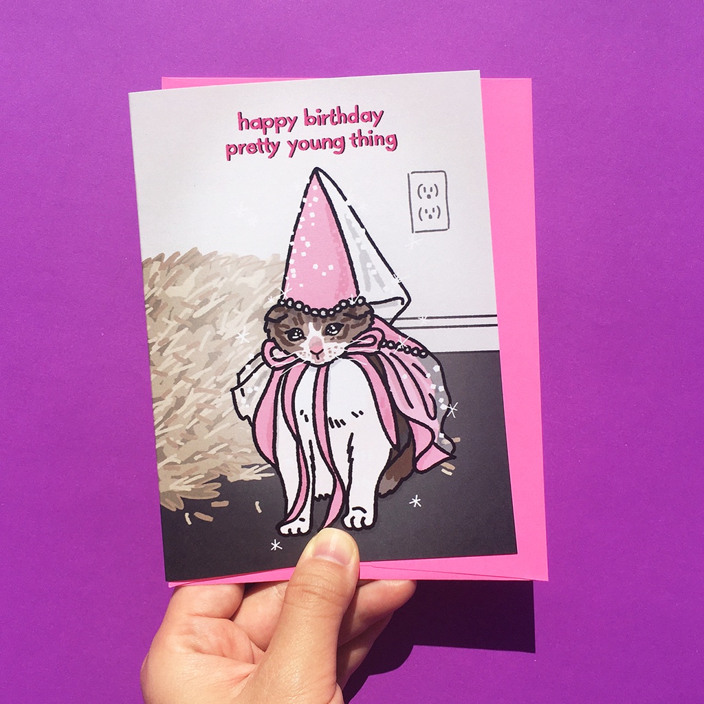 happy birthday card Pretty Young Thing With cat Envelope | funny cute ...