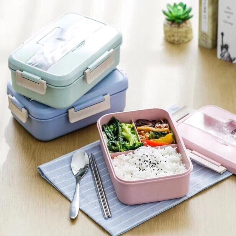 3-compartment Barley Rice Box With Stainless Steel Chopsticks | Shopee ...