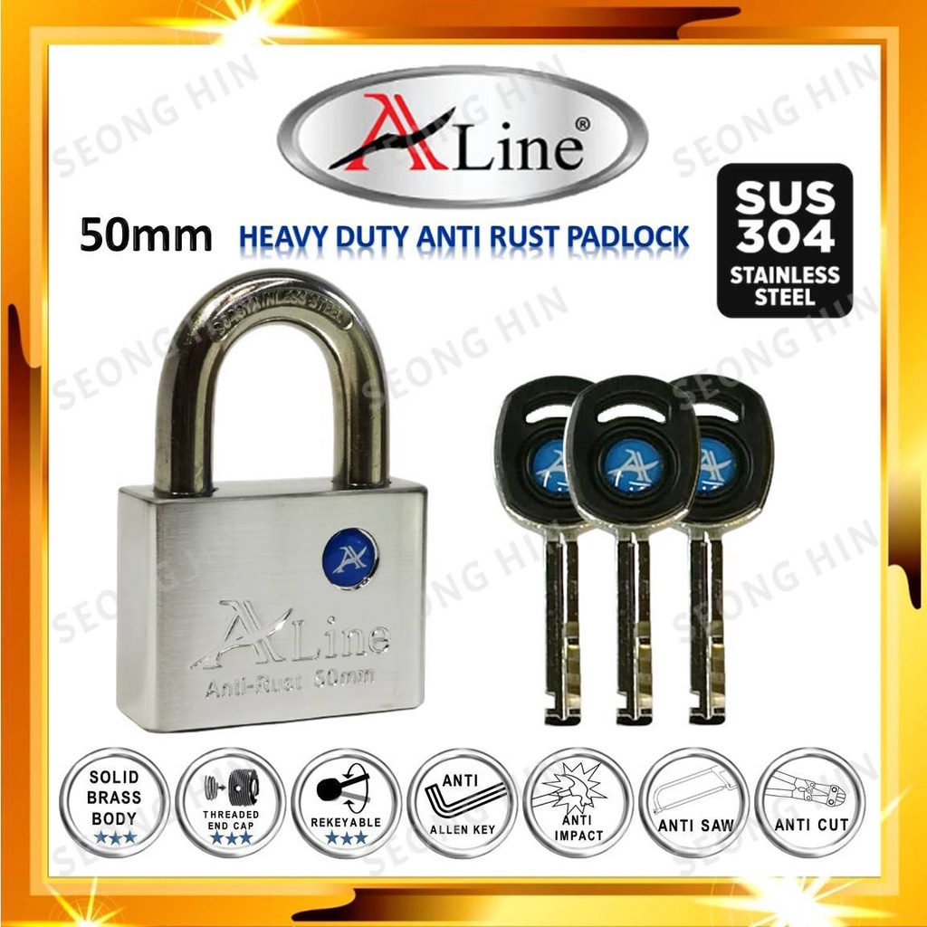 ALINE 50mm Stainless Steel Heavy Duty Anti Rust PadLock & Keyed Alike ...