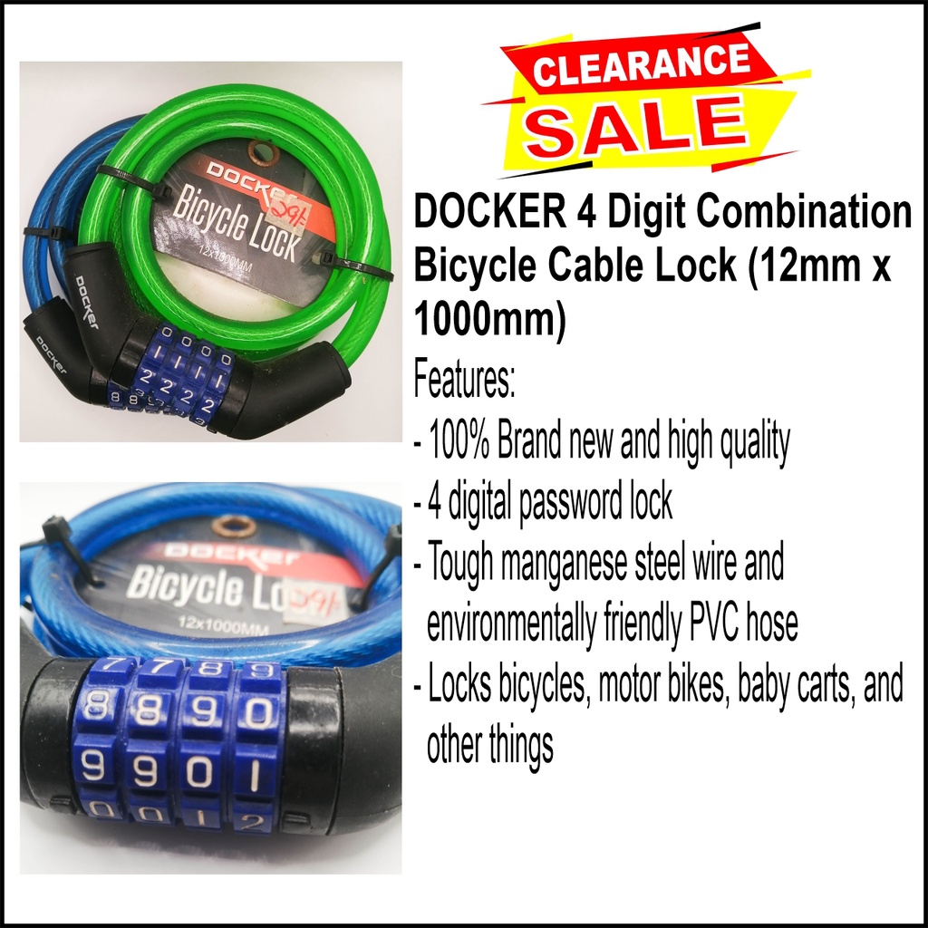 Docker Bicycle Combination Bike Lock 12 x 1000mm | Shopee Malaysia