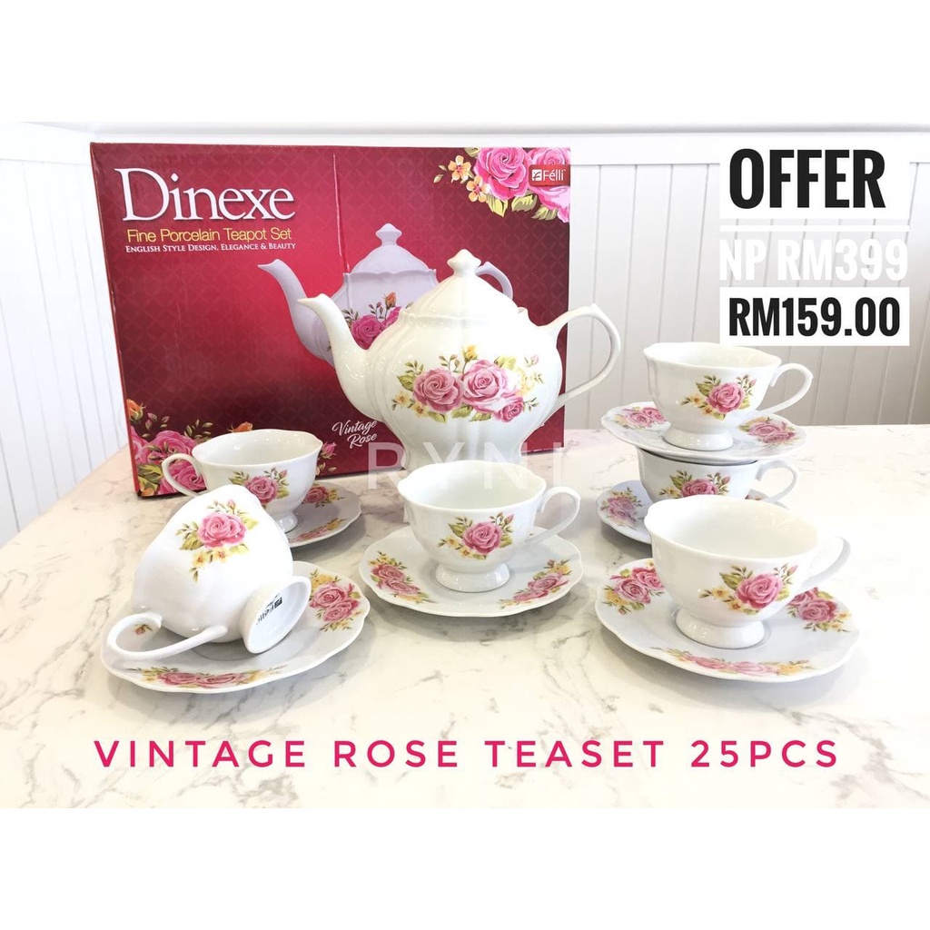 Opal Vintage Rose Tea Set 25pcs / Set Cawan Murah | Shopee Malaysia