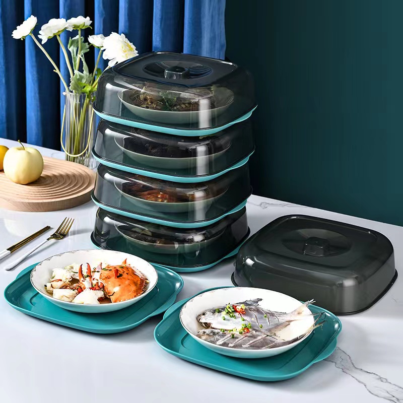 Stackable Plastic Square Serving Tray with Cover Food Container Storage ...