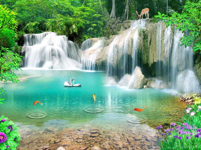 Custom Waterfall Nature Scenery Landscape 3D Photo Wallpaper Living ...