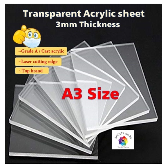 3mm Cast Acrylic Sheet Board Transparent A3 Size- Key chain Decoration ...