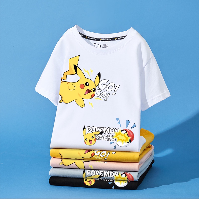 100 COTTON Pikachu Boy's Short-Sleeved T-shirt 2022 New Summer Children ...
