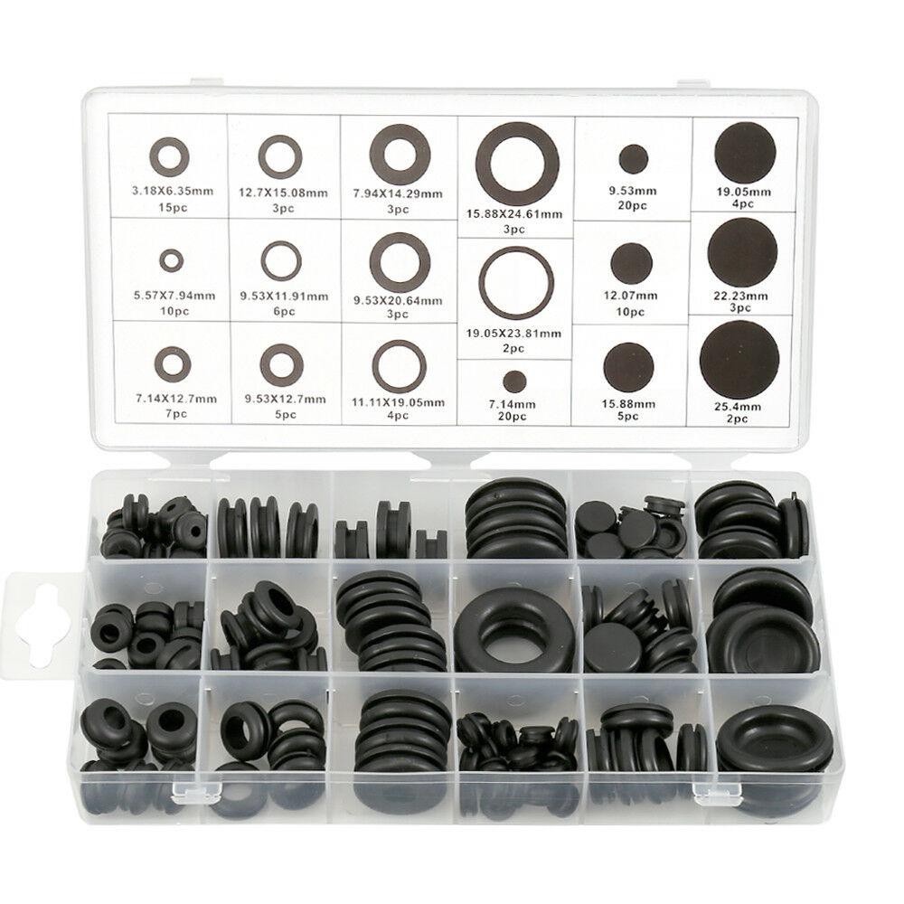 MKR 125pcs Black Rubber Grommet Firewall Hole Plug Retaining Ring Set ...