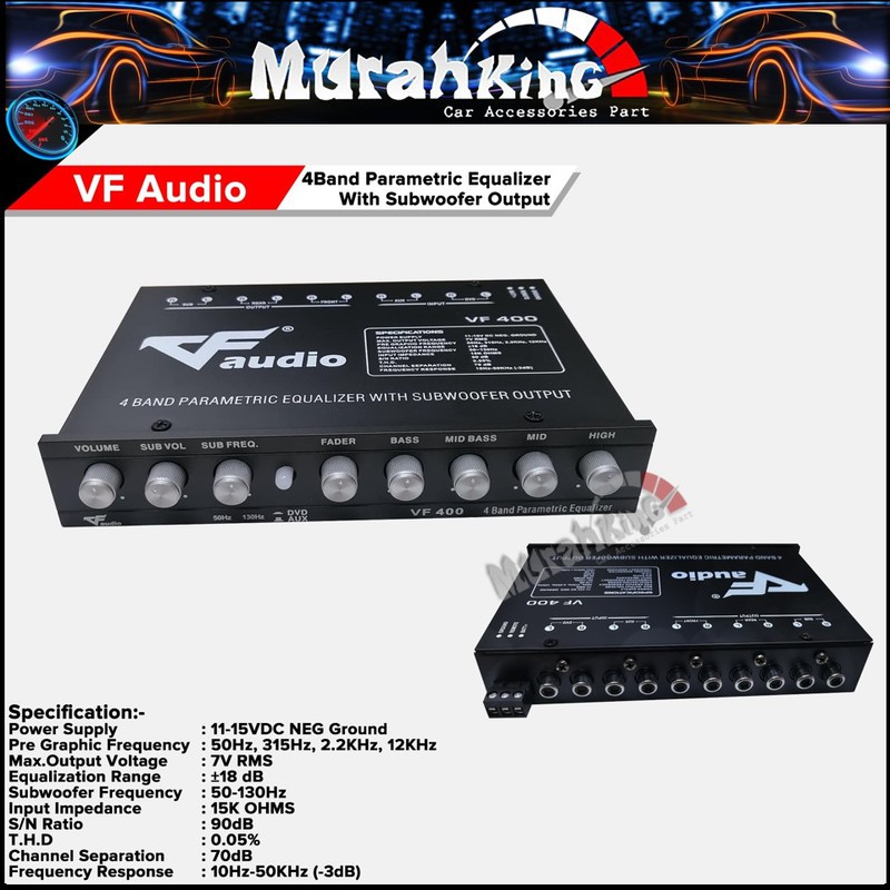 VF Audio VFQ400 4 Band Car Audio Pre Amp/ Preamp Parametric Equalizer with Subwoofer Output