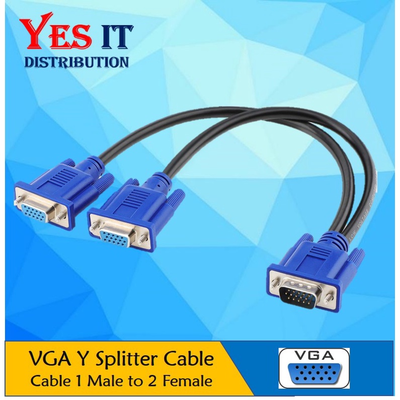 Vga Splitter 15pin Cable 1 Male To 2 Female Y Adapter Monitor Converter Shopee Malaysia 0826