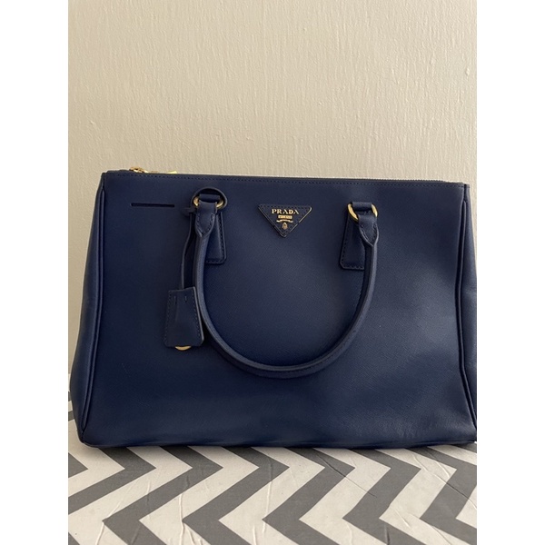 Prada Handbag Saffiano Lux Blue Preloved