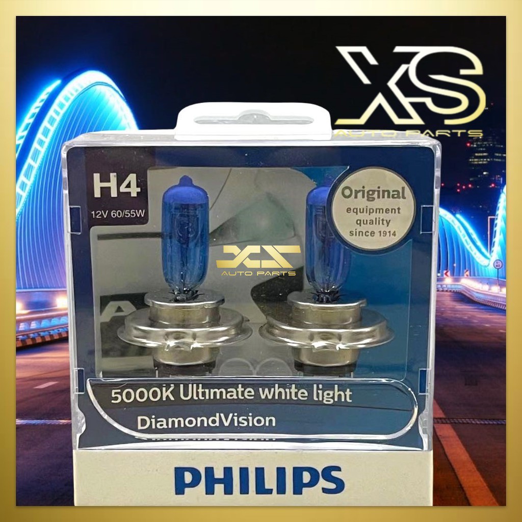  Philips Diamond Vision H4 Upgrade Car Headlight Bulbs 5000K  12342DVS2 (Pair) : Automotive