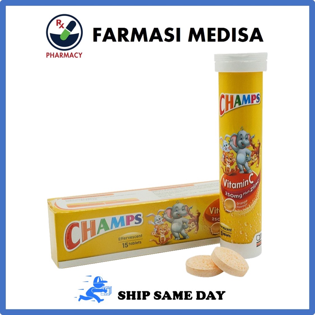 (SHIP SAME DAY) Champs Vitamin C Effervescent 15s 250mg with Zinc ...