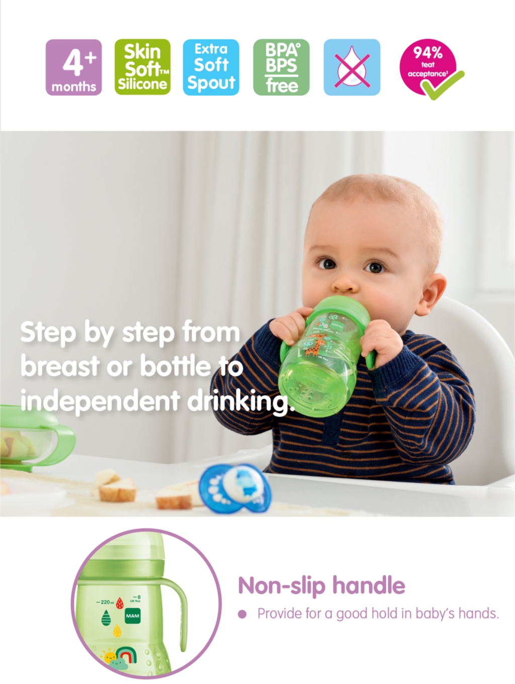 MAM Trainer+ (220ml) Baby Cup Suitable from 4+ Months Trainer Cup for