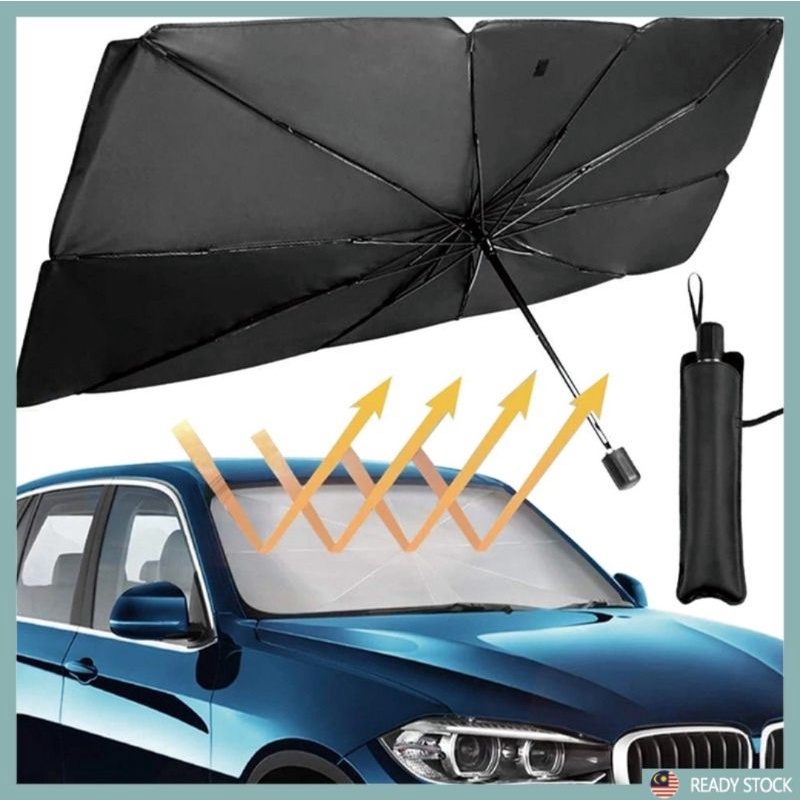 Ready】Foldable Car Windshield Sun Shade Umbrella Car Sunshade Car