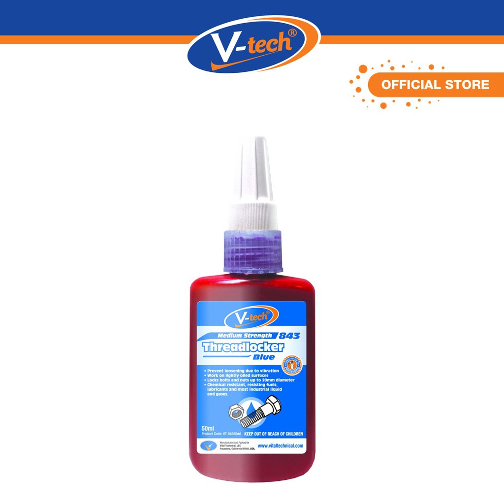 V-tech VT-843 Threadlocker (Medium Strength - Blue) (50ml) | Shopee ...