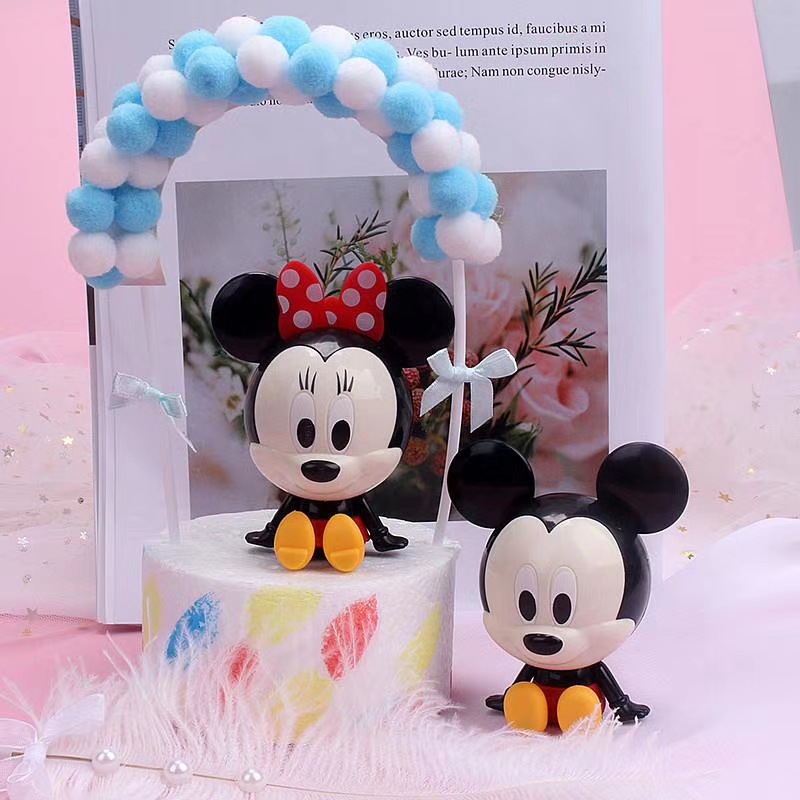 [Spot] 2pcs Cute Cartoon Mickey Minnie Cake Topper Kids Happy Birthday ...