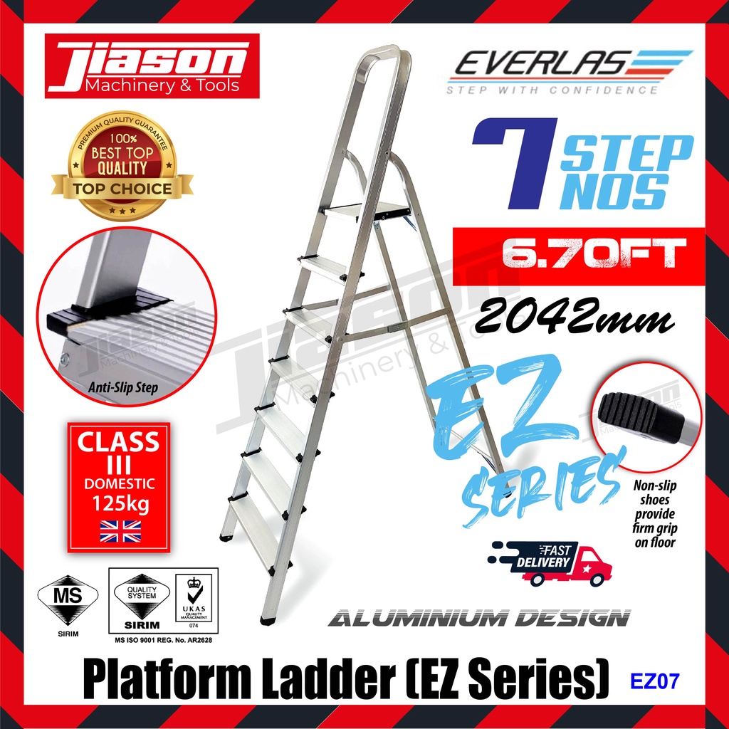 【JIASON】EVERLAS EZ07 7 Steps 2042MM EZ-Series Aluminum Platform Ladder ...