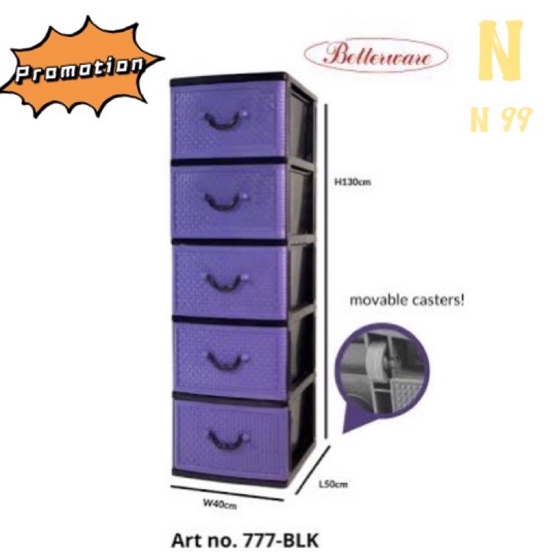 Betterware Drawer Cabinet with roller/wheel / 5 tingkat laci / kabinet ...
