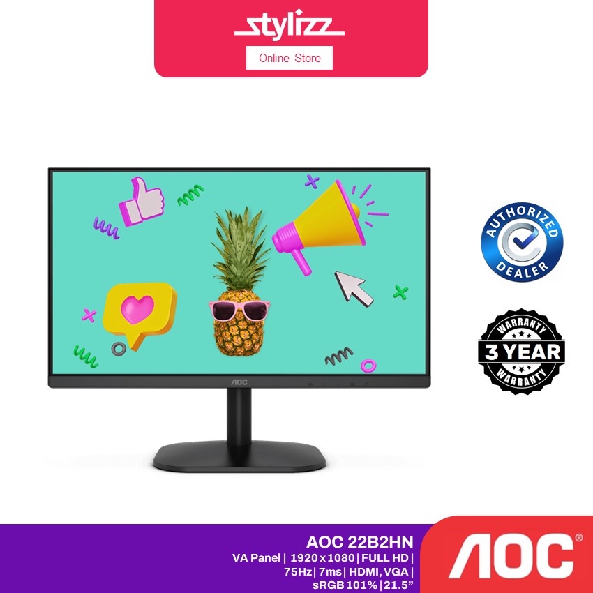 AOC 22 22B2HN 21.5" VA Monitor 1920X1080 FHD, 75HZ, VGA / HDMI, AUDIO