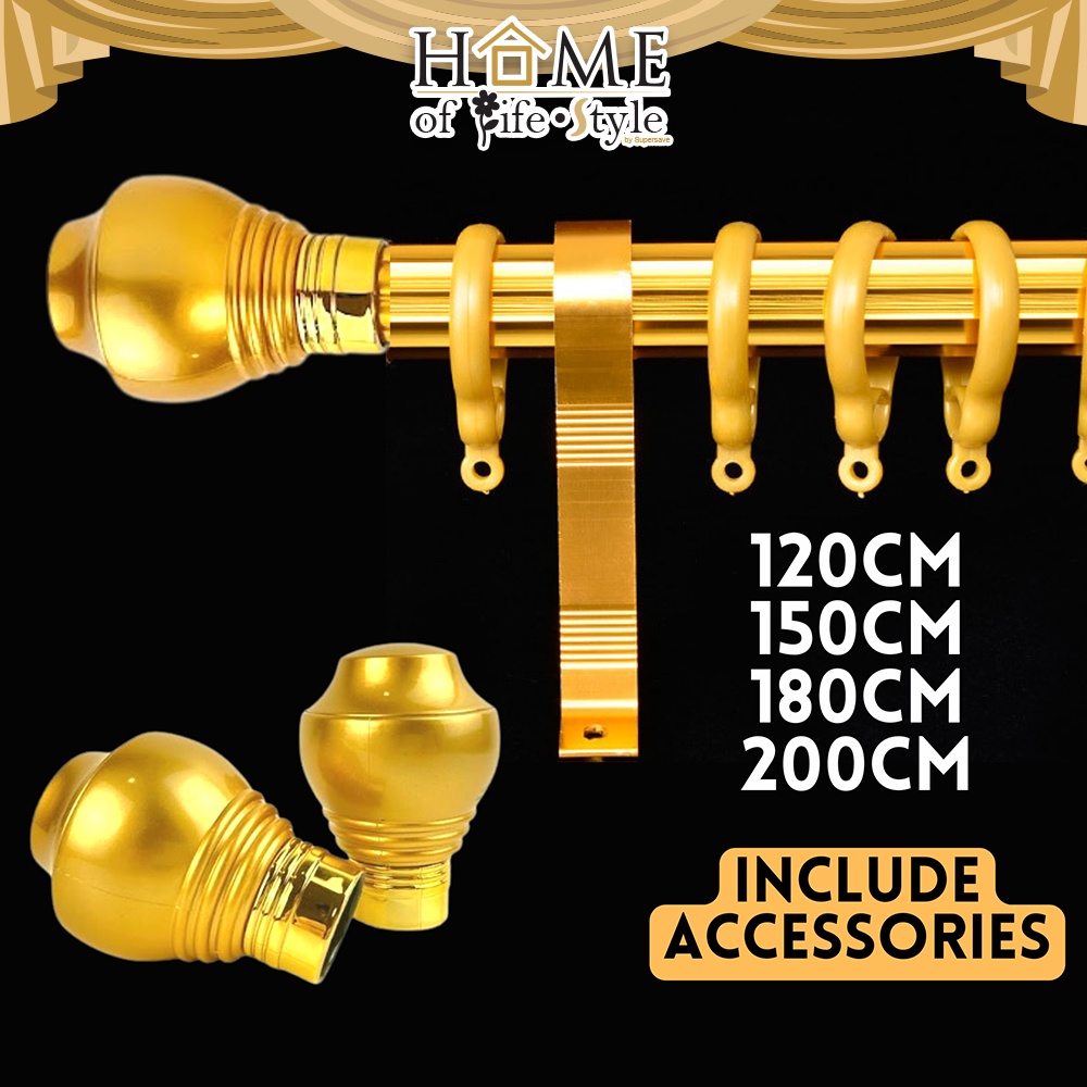 Gold Single Layer Curtain Rod 27mm Aluminium Rod Langsir / Fullset