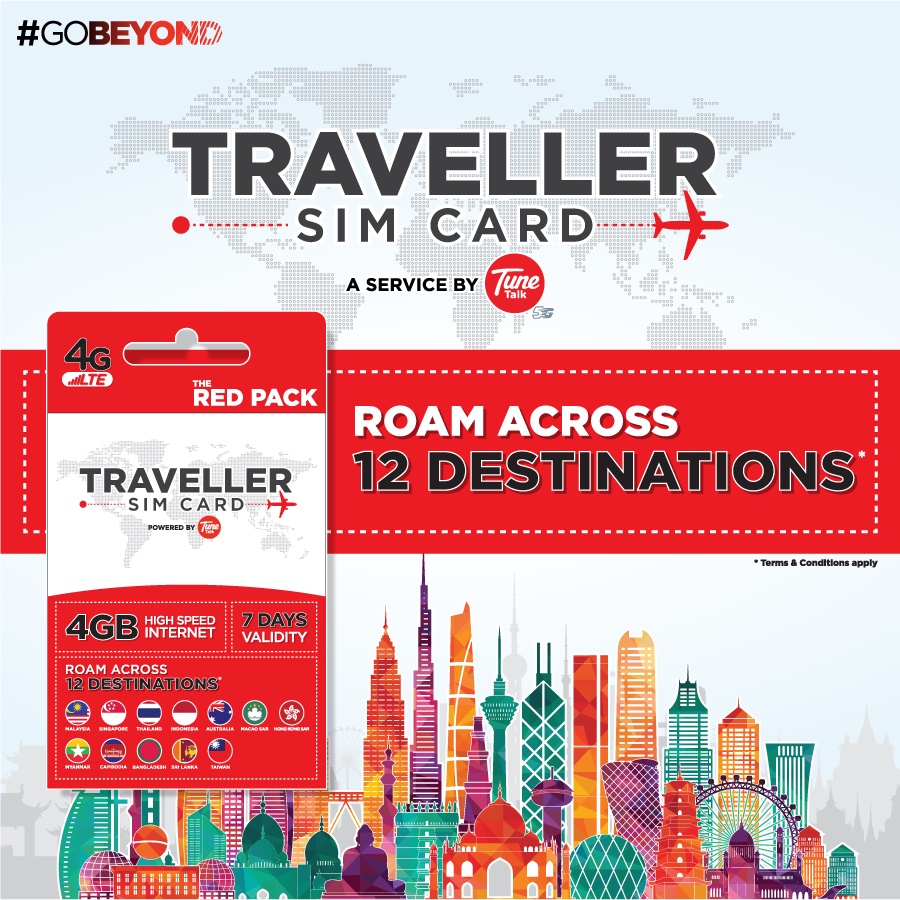 Tune Talk Traveller SIM + Internet Plan (Red Pack - 12 Destinations ...