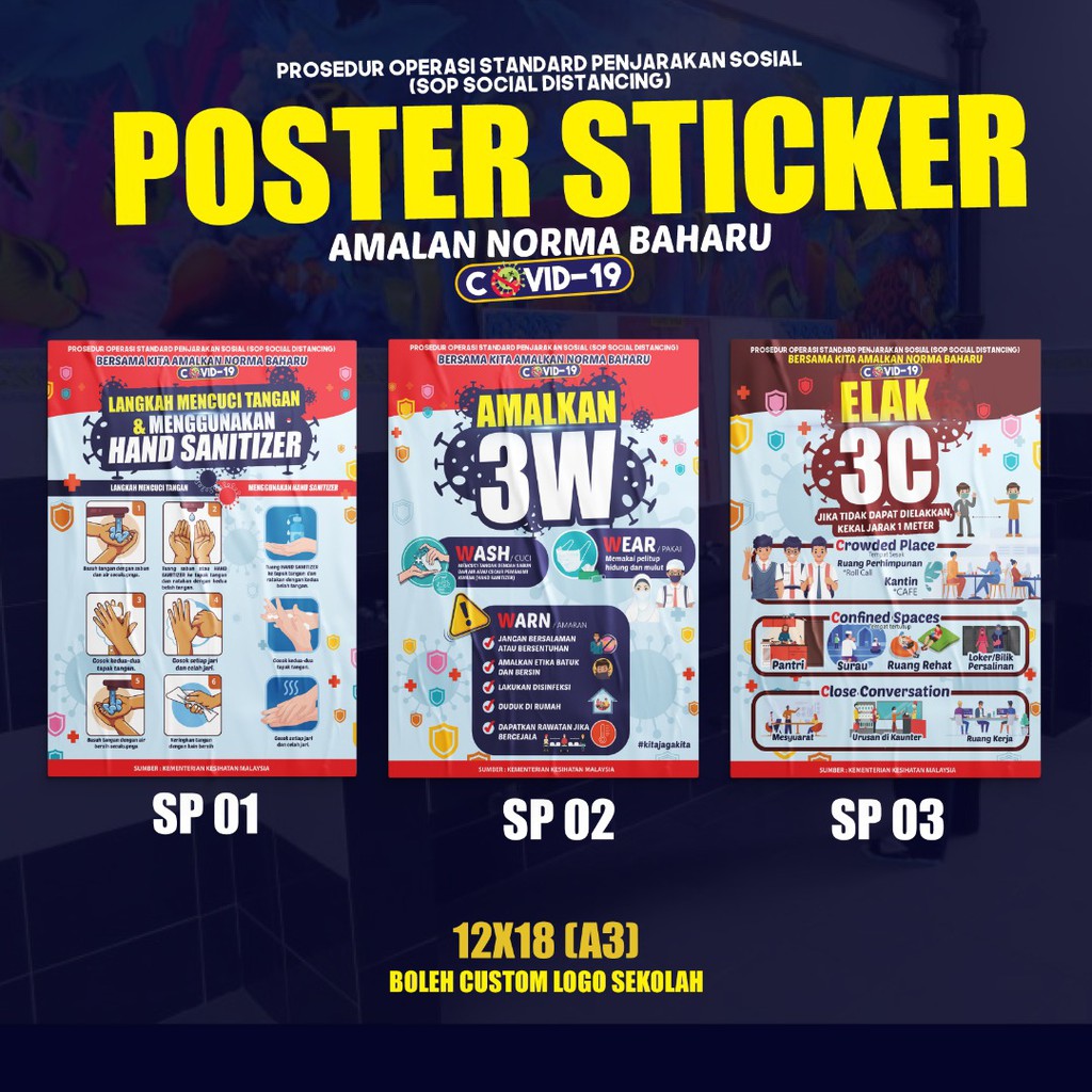 POSTER STICKER SOP COVID 19 SEKOLAH SAIZ 12X18 INCI | Shopee Malaysia
