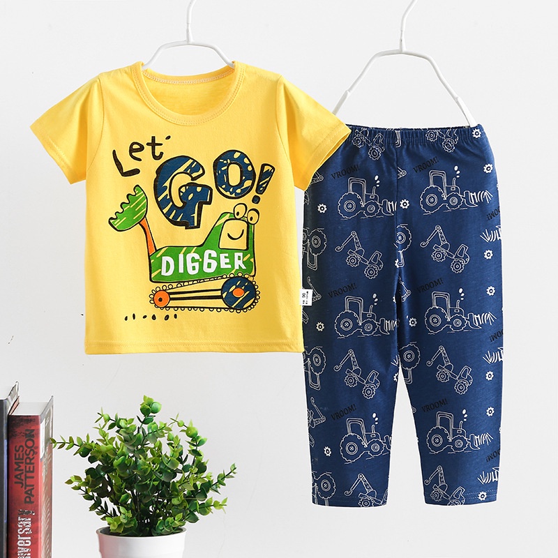 Baju T-Shirt Set Seluar Panjang Kids Cartoon Design Budak Lelaki Ready ...