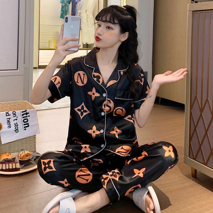 Women Pyjamas PLUS SIZE Sleepwear LV Short Sleeve Tops+Long Pants