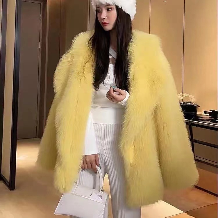 New Winter Women Faux Fox Fur Coat Female Turn Down Collar Thick