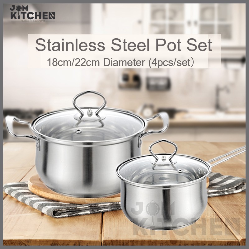 Jom Kitchen Set Periuk Memasak 4 Piece Steel Pot Set Masak Maggi ...