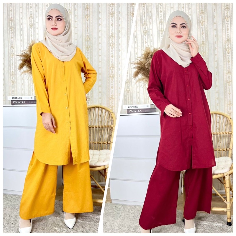 🔥[HOT SELLING]🔥 Set Viral Baju Kemeja Labuh & Seluar Longgar Plain ...