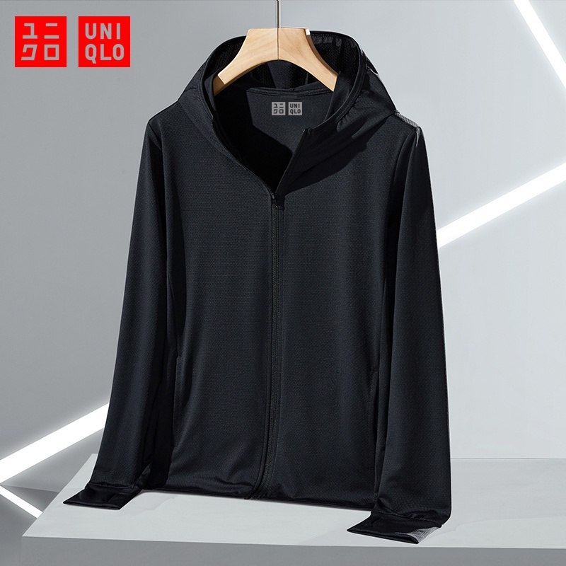 Uniqlo Men Jacket Airism UV Protection Mesh Long Sleeve Full Zip Hoodie ...