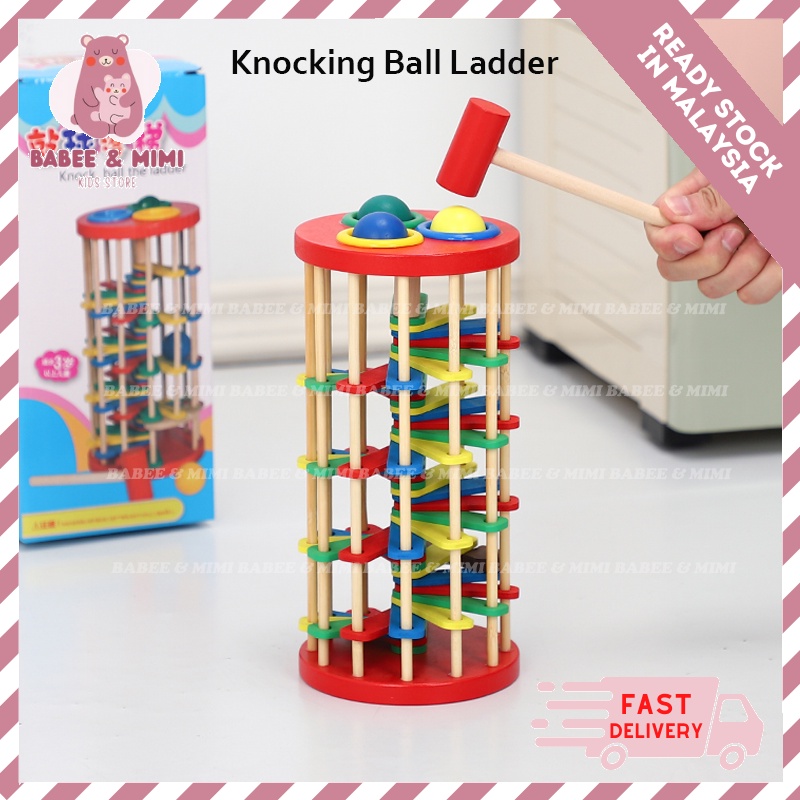 BABEE Sensory Wooden Toy Knock Ball The Ladder Spiral Down Colourful