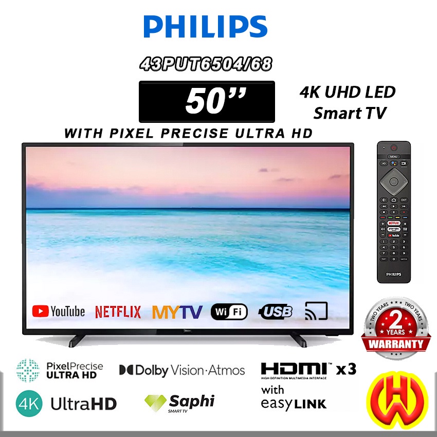 Philips 50 Inch 4K UHD LED Smart TV 50PUT6604/68 with Pixel Precise