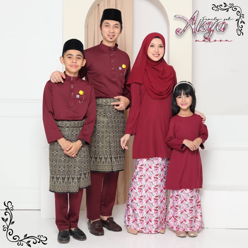 SET FAMILY BAJU KURUNG MUM And KIDS Kurung Aisya In Maroon BAJU MELAYU ...