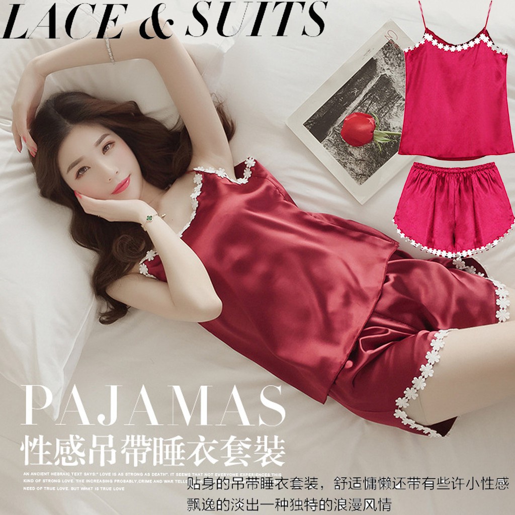 pajamas women satin plus size camisole singlet 加大码 家居服 吊带睡衣 短裤 冰丝 睡衣女 ...