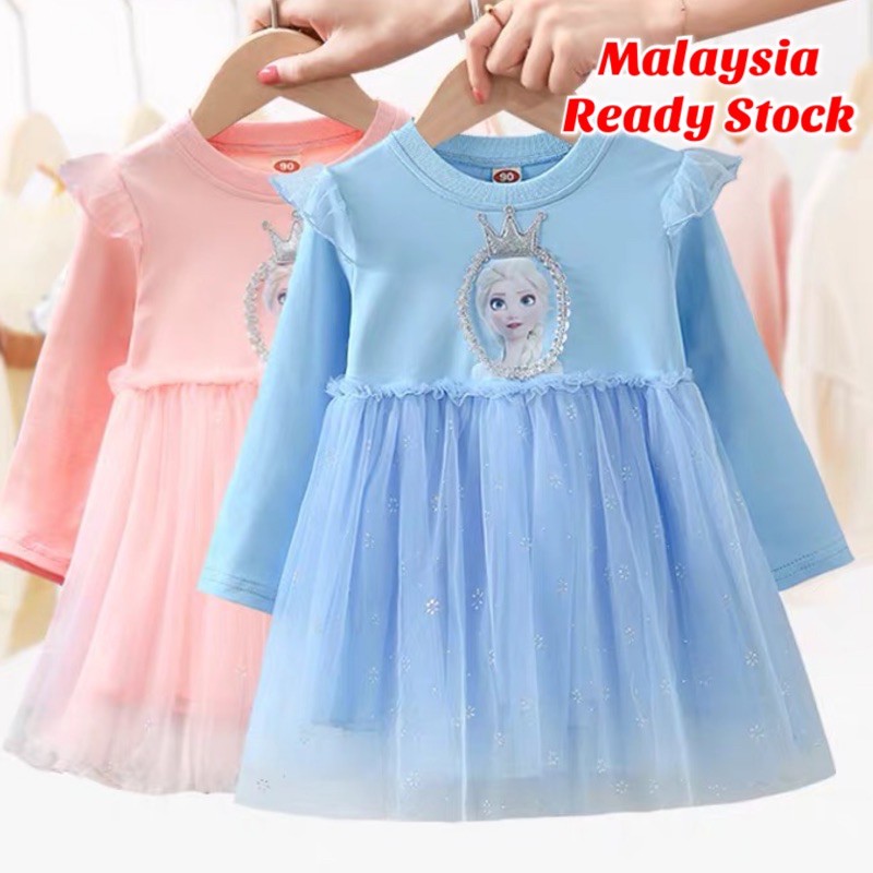 Frozen Dress Long Sleeve Girls Dress Frozen 2 Dress Shopee Malaysia