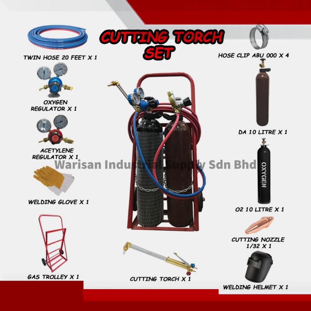Cutting Torch Set Welding Torch Set with Acetylene / DA Gas and Oxygen / O2 Gas Trolley Combo