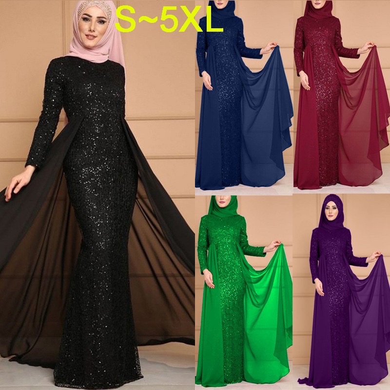 Plus Size Muslimah Party Maxi Dress Baju Raya Tutup Aurat Kurung Abaya Robe Prom Gown Dinner Evening Dress Shopee Malaysia