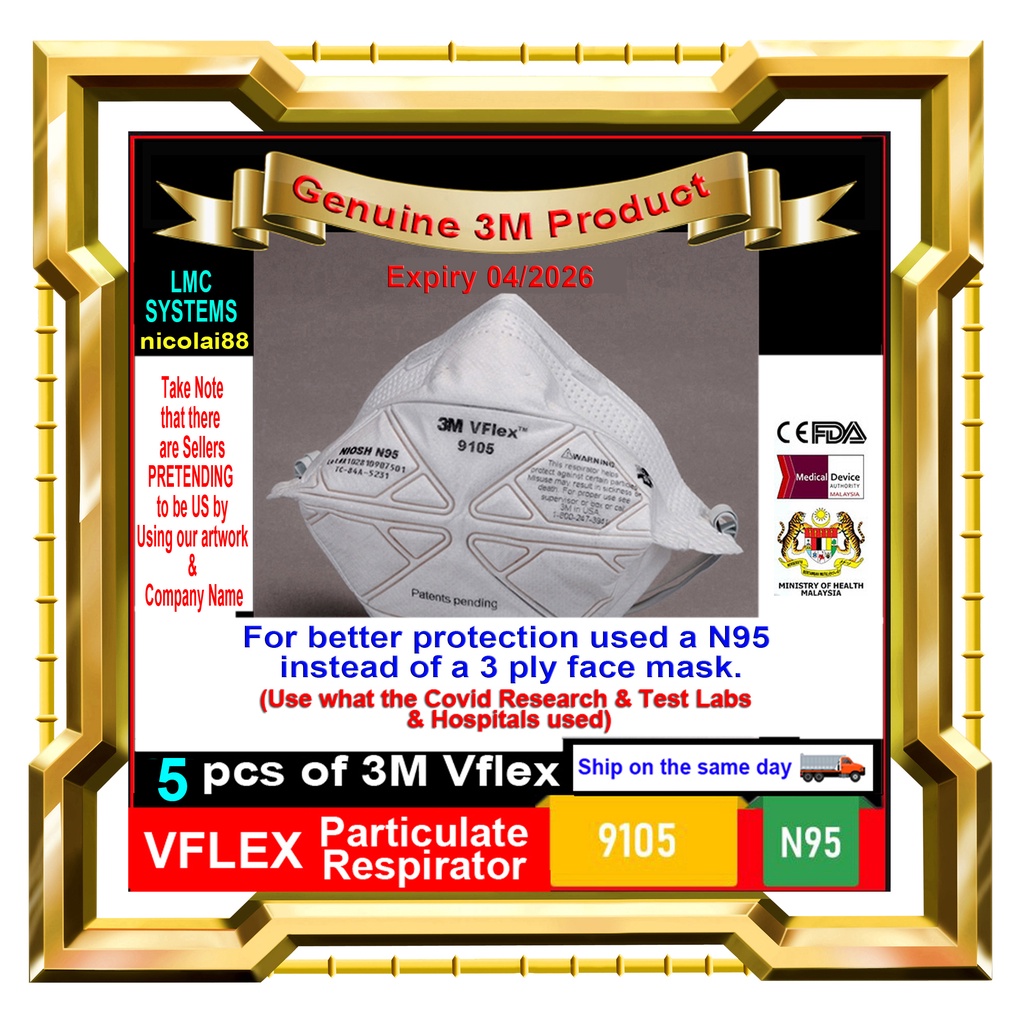 3M face mask N95 Vflex respirator 9105 respirator / Topeng SIRIM