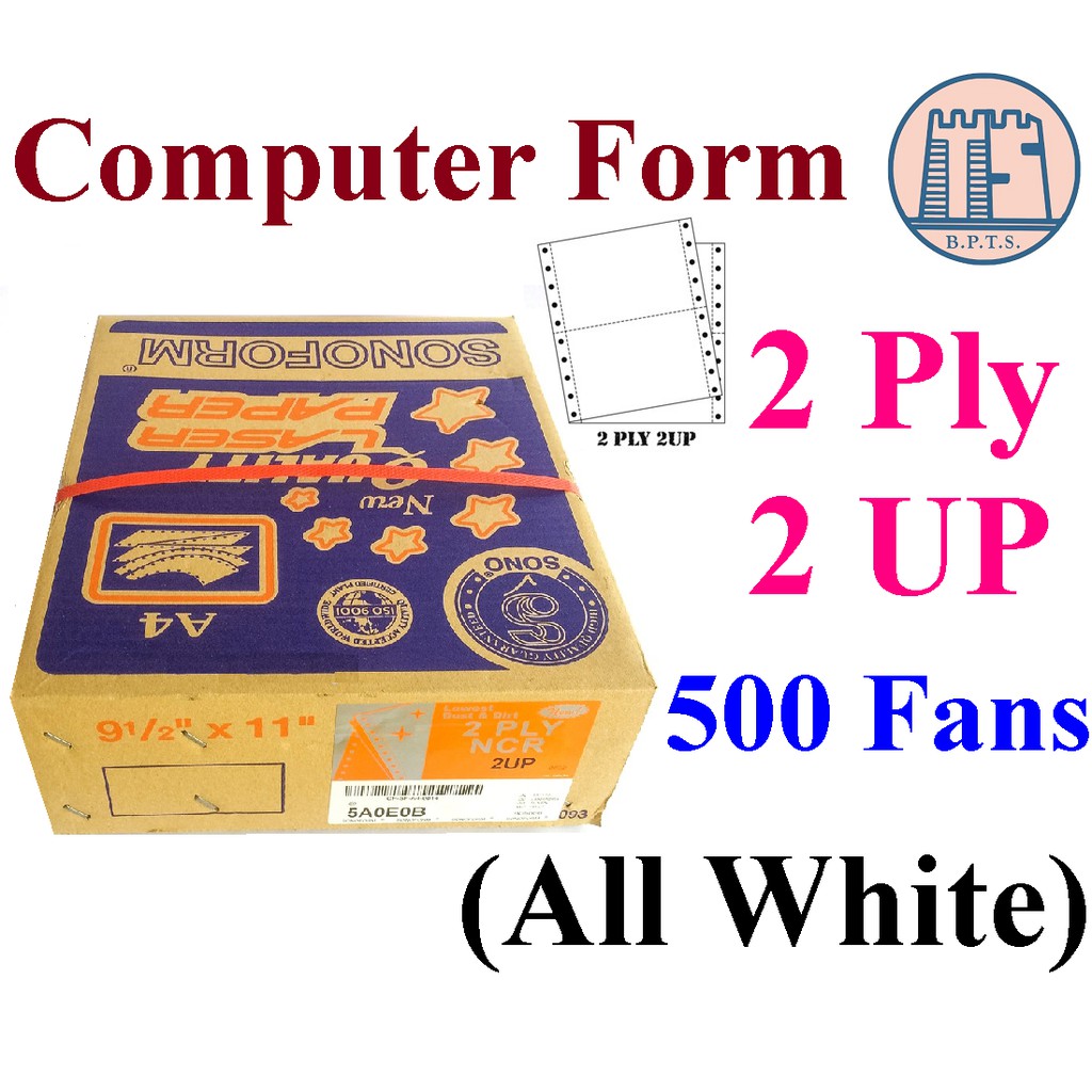 9.5 x 11 2Ply 2UP 500 Fans NCR (Plain White) Computer Form 9.5" X 11 ...
