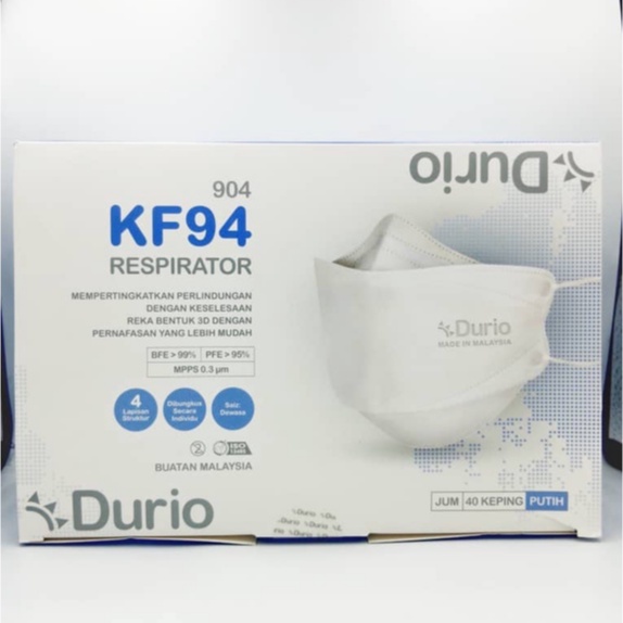 Durio KF94 Respirator Face Mask 40pcs (White/Black) Shopee Malaysia