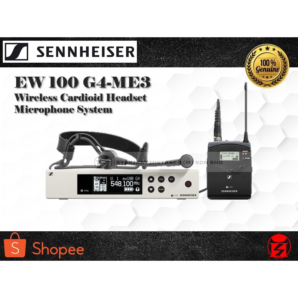 Sennheiser EW 100 G4-ME3 Wireless Cardioid Headset Microphone System ...