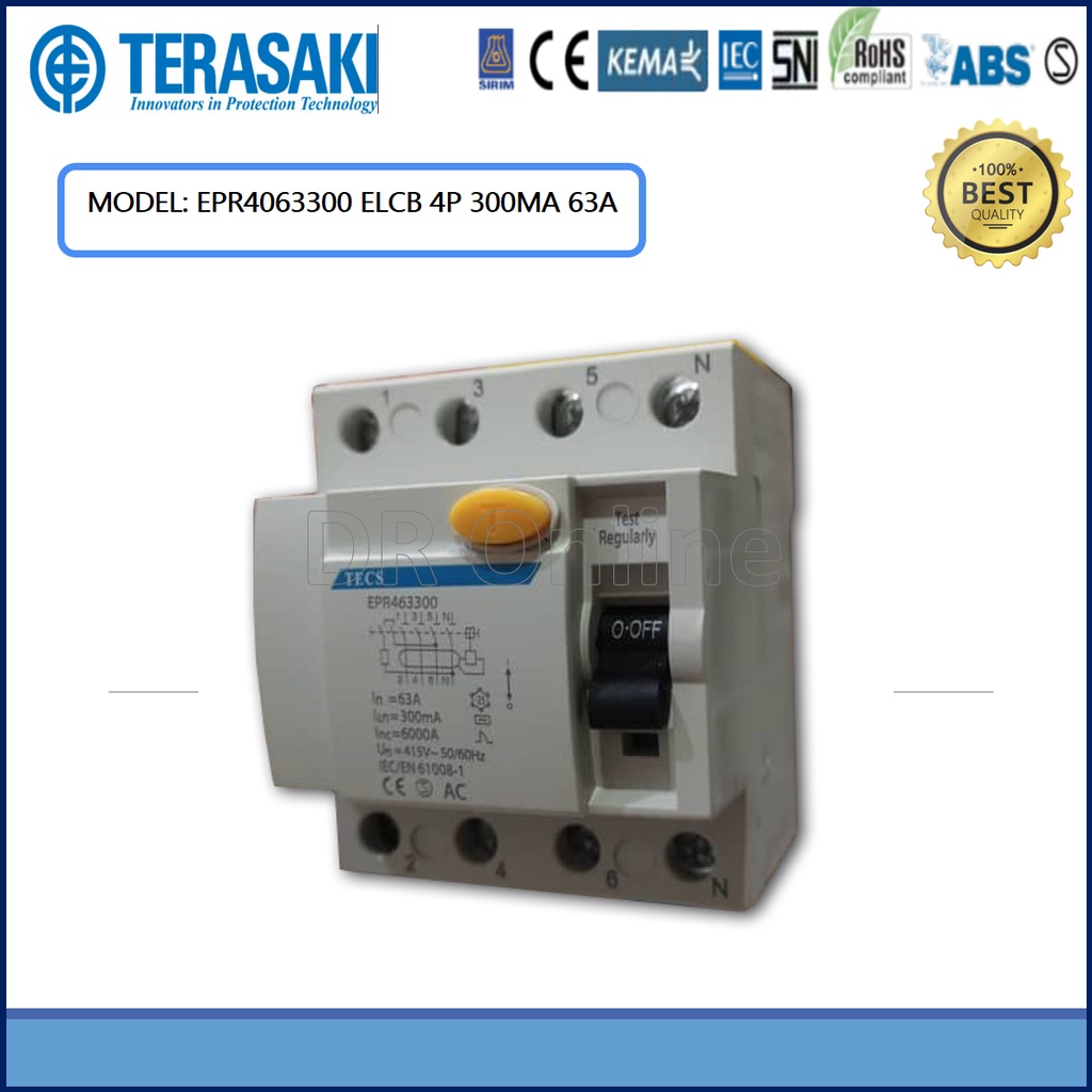 TERASAKI ELCB / RCCB 4POLE 300MA 40A / 63A /100A ~ 300MA ...