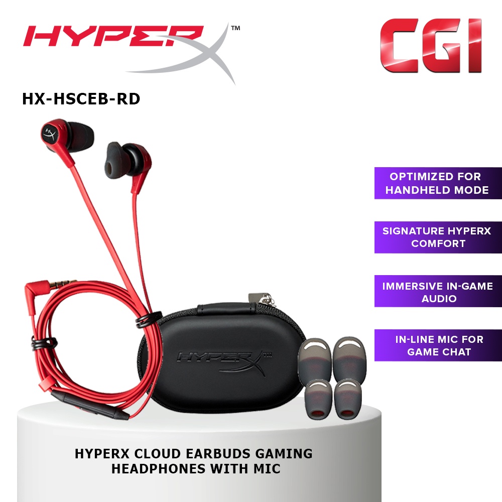 HyperX Cloud Earbuds Gaming Headphones with Mic HX-HSCEB-RD