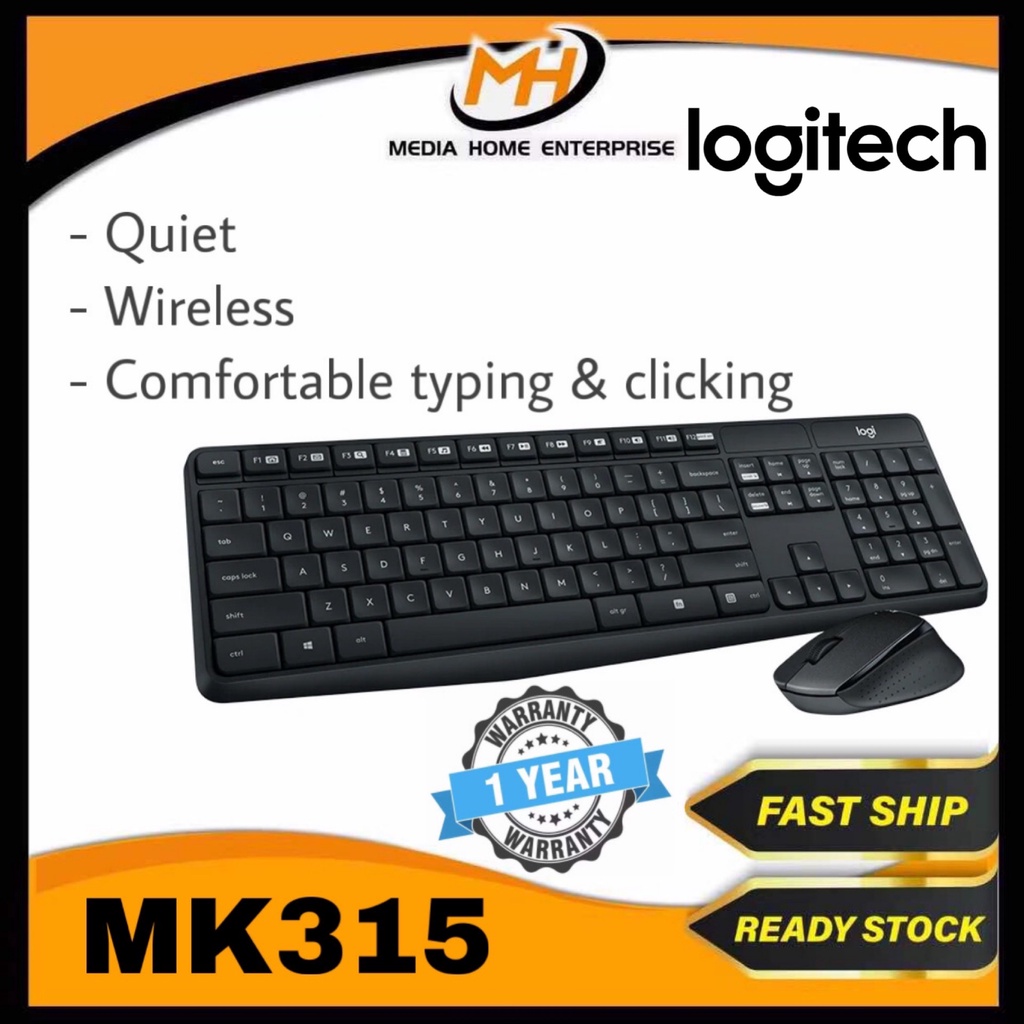 Logitech Quiet Wireless Keyboard & Mouse MK315 Comfortable typing and