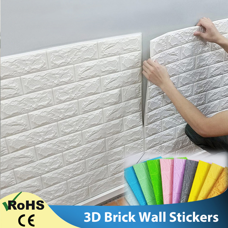 4Pcs 35*30Cm Wall Paper Sticker Wall Foam Brick 3D Wallpaper Sticker ...