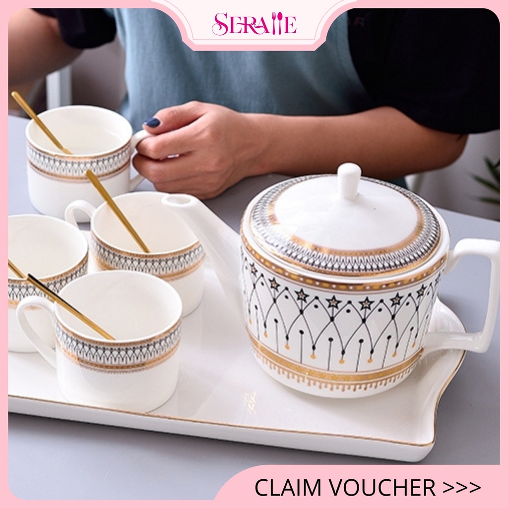 SERALLE European Tea Set Porcelain Tea Pot Set English Style Serving